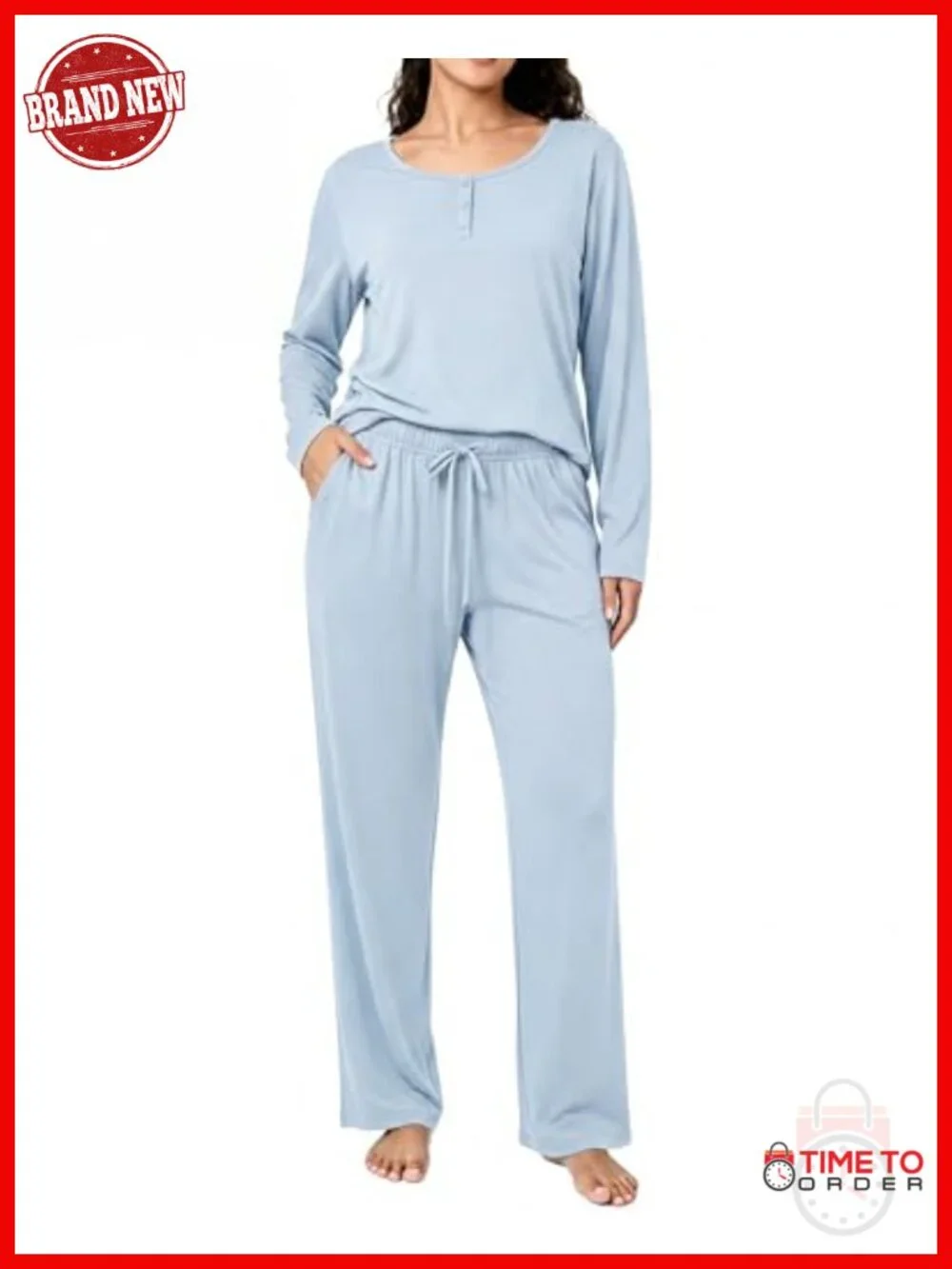Henley Neck 2 Piece Pajama Set with Pockets